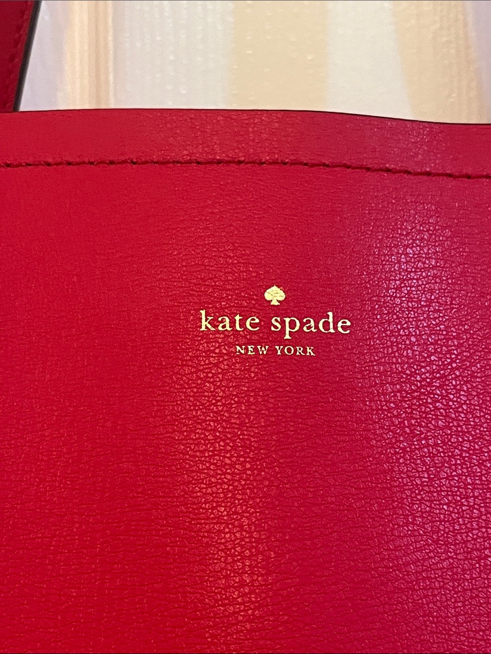kate spade New York Red Leather Tote with Gold Logo Accent